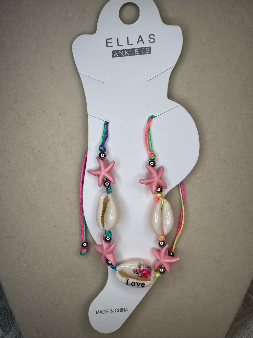 New ELLAS Pink Starfish & Shell Anklet - Pink Neon Multicolor